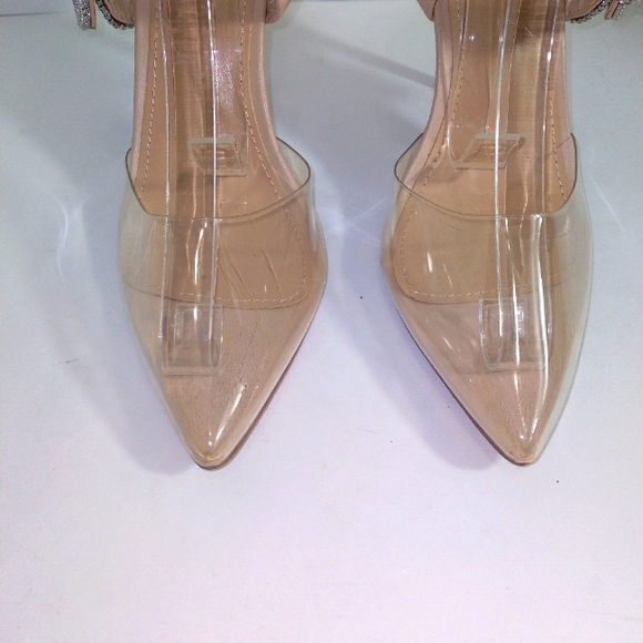 Rhinestone Buckle Strap Nude & Clear Slide On Heels Women's Size 10- NWOT - Picture 5 of 10